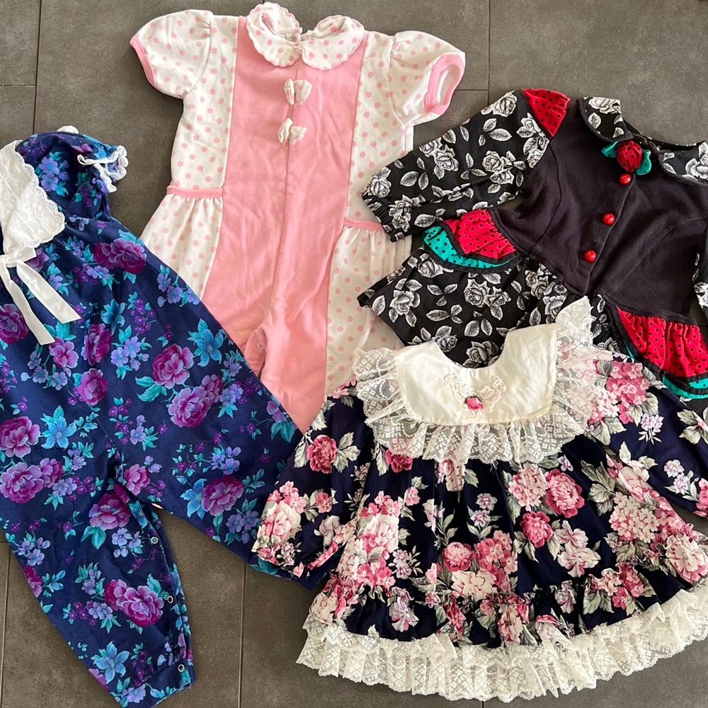 Vintage 24M/2T Bundle of Dresses and Rompers Baby Girl Formal and Casual